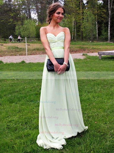 A-line Sweetheart Chiffon Floor-length Sashes / Ribbons Prom Dresses #02013378