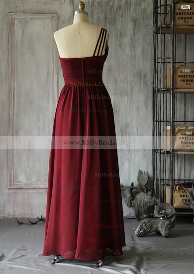 Burgundy Floor-length Chiffon One Shoulder Pleats Beautiful Bridesmaid Dresses #02017962