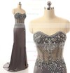 Sweetheart Gray Silk-like Satin Crystal Detailing Split Front Sheath/Column Prom Dresses #02018047