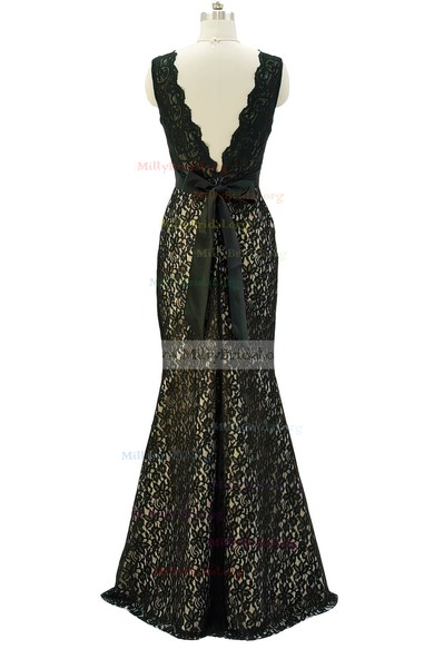 Trumpet/Mermaid V-neck Vintage Sashes / Ribbons Lace Prom Dresses #02017765