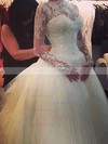 Boutique Ball Gown Ivory Chapel Train Tulle Lace Beading Long Sleeve Wedding Dress #00021194