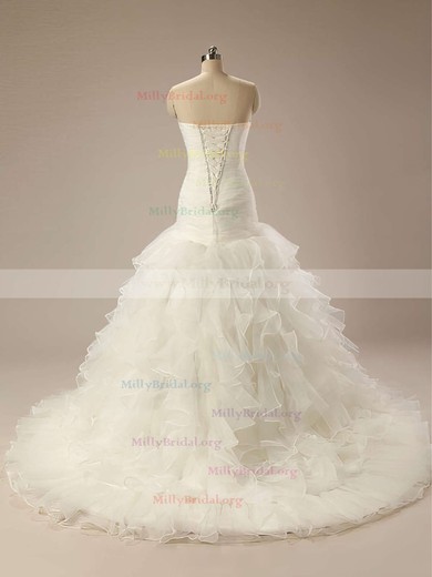Fabulous Sweetheart Tiered Trumpet/Mermaid Ivory Organza Wedding Dresses #00021199