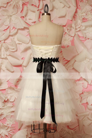 Sweetheart Ivory Tulle Sashes / Ribbons Lace-up Short/Mini Wedding Dresses #00021212