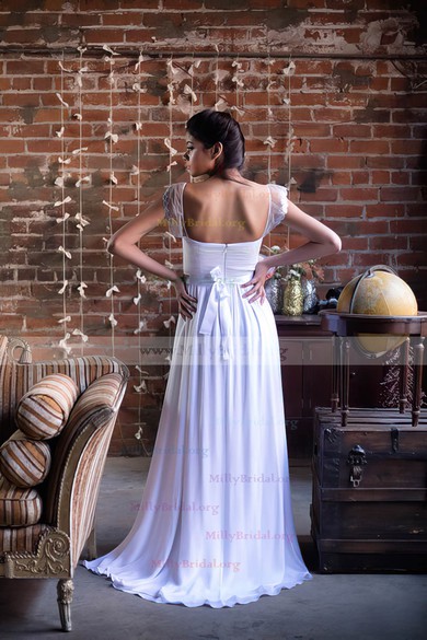 Beautiful Sweetheart With Cap Straps A-line Beading Chiffon White Wedding Dress #00021369
