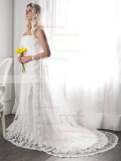 Elegant White Sweetheart Ruffles Lace Court Train Wedding Dresses #00021272