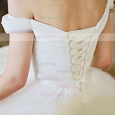 Ivory Tulle Straps With Sashes/Ribbons Elegant Off-the-shoulder Wedding Dress #00021284