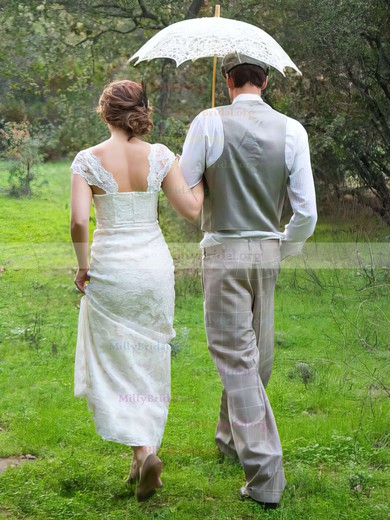 Ivory Lace With Cap Straps Sweetheart Sheath/Column Gorgeous Wedding Dress #00021301