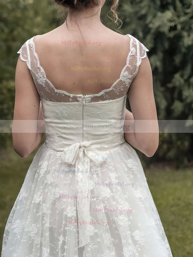 Elegant A-line Ivory Scoop Neck Sashes/Ribbons Lace Wedding Dresses #00021349