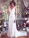 V-neck Straps Ivory Lace Buttons Amazing Trumpet/Mermaid Wedding Dresses #00021351