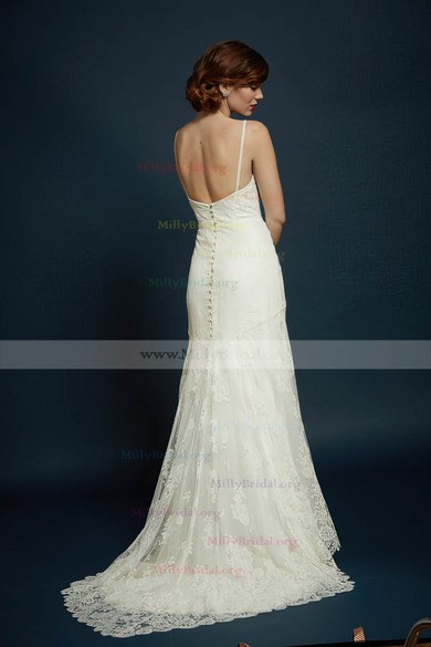 Sweetheart With Spaghetti Straps Backless Ivory Trumpet/Mermaid Lace Wedding Dress #00021353