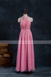 Pink Halter Chiffon Ruffles Noble Ankle-length Bridesmaid Dress #01012402
