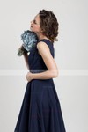 Classic Dark Navy V-neck Chiffon Ruffles Knee-length Bridesmaid Dress #01012403
