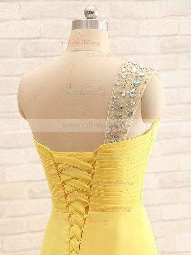 A-line Chiffon With Beading Cheap One Shoulder Yellow Bridesmaid Dresses #01012406