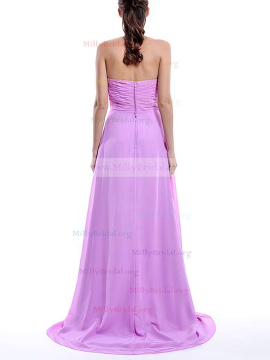 Fashionable Sweep Train Chiffon with Ruffles Sweetheart Lilac Bridesmaid Dress #01012429