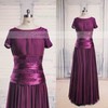 Scoop Neck Elegant Lace Chiffon with Beading Purple Short Sleeve Mother of the Bride Dress #01021563