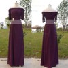 Purple Chiffon Pleats Off-the-shoulder 1/2 Sleeve A-line Mother of the Bride Dress #01021566