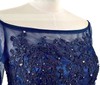 Off-the-shoulder Appliques Lace Short Sleeve Royal Blue Chiffon Tulle A-line Mother of the Bride Dress #01021562