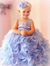 Ball Gown Light Sky Blue Organza with Sashes / Ribbons and Flower(s) Scoop Neck Flower Girl Dress #01031801