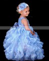 Ball Gown Light Sky Blue Organza with Sashes / Ribbons and Flower(s) Scoop Neck Flower Girl Dress #01031801