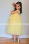 Fabulous A-line Yellow Tulle Sashes / Ribbons Square Neckline Flower Girl Dresses #01031805