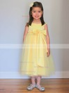 Fabulous A-line Yellow Tulle Sashes / Ribbons Square Neckline Flower Girl Dresses #01031805