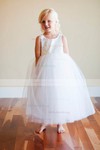 Simple Princess Ankle-length Ruffles White Lace Tulle Flower Girl Dress #01031809