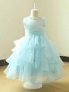 Pretty Scoop Neck Organza Tea-length Light Sky Blue Flower Girl Dress #01031820