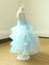 Pretty Scoop Neck Organza Tea-length Light Sky Blue Flower Girl Dress #01031820