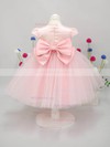 Cap Straps Scoop Neck Tulle Elastic Woven Satin with Bow Ankle-length Pink Flower Girl Dress #01031826
