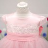 Cap Straps Scoop Neck Tulle Elastic Woven Satin with Bow Ankle-length Pink Flower Girl Dress #01031826