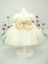 Ivory Ankle-length Satin Tulle with Bow Scoop Neck Short Sleeve Flower Girl Dress #01031828