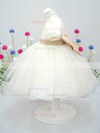 Ivory Ankle-length Satin Tulle with Bow Scoop Neck Short Sleeve Flower Girl Dress #01031828