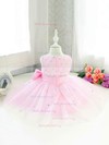 Pink Scoop Neck Satin Tulle with Beading and Sashes / Ribbons Ball Gown Flower Girl Dress #01031833