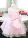 Pink Scoop Neck Satin Tulle with Beading and Sashes / Ribbons Ball Gown Flower Girl Dress #01031833