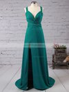 Sheath/Column V-neck Silk-like Satin Floor-length Sashes / Ribbons Prom Dresses #02018713