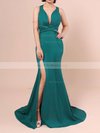 Sheath/Column V-neck Silk-like Satin Floor-length Sashes / Ribbons Prom Dresses #02018713