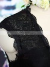 V-neck Sheath/Column Open Back Black Lace Cap Straps Knee-length Mother of the Bride Dress #01021573