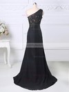 Fashion Black Chiffon Tulle Appliques Lace Split Front One Shoulder Mother of the Bride Dress #01021580