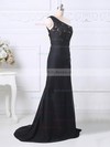 Fashion Black Chiffon Tulle Appliques Lace Split Front One Shoulder Mother of the Bride Dress #01021580