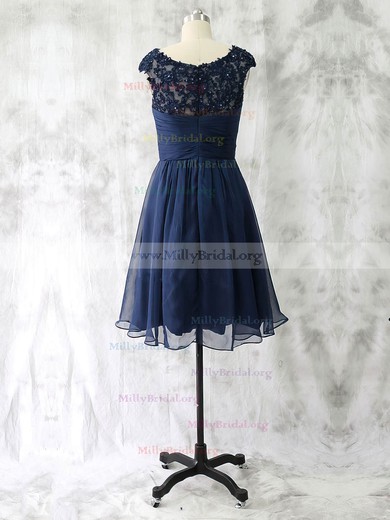 Empire Chiffon Tulle Appliques Lace Cheap Dark Navy Knee-length Mother of the Bride Dress #01021590