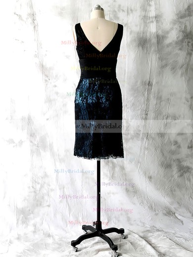 V-neck Sheath/Column Black Lace Chiffon Beautiful Short Mother of the Bride Dresses #01021598