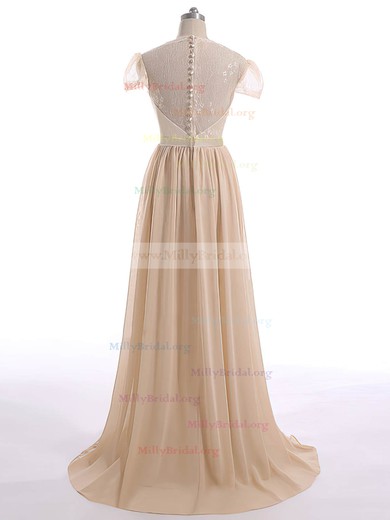 Lace Chiffon with Sashes/Ribbons Champagne Popular Short Sleeve Mother of the Bride Dress #01021600