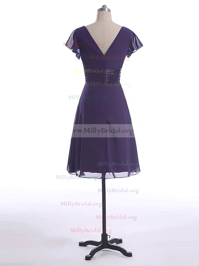 Short Sleeve V-neck Elegant Lavender Chiffon with Bow Short/Mini Mother of the Bride Dresses #01021601