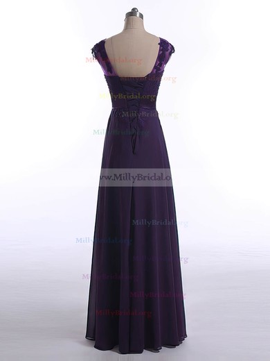 Scoop Neck Chiffon Tulle Appliques Lace Best Purple Mother of the Bride Dresses #01021602