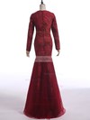 Fabulous Trumpet/Mermaid Burgundy Scoop Neck Lace Tulle Long Sleeve Mother of the Bride Dresses #01021603