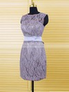 Knee-length Sheath/Column Scoop Neck Simple Gray Lace Mother of the Bride Dresses #01021606