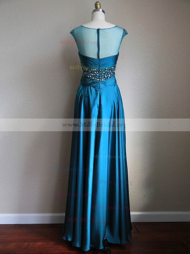 Designer Scoop Neck Cap Straps Tulle Silk-like Satin Beading Royal Blue Mother of the Bride Dresses #01021607