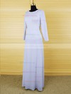 Scoop Neck Ruffles Chiffon New Style Open Back Ivory Long Sleeve Mother of the Bride Dress #01021609