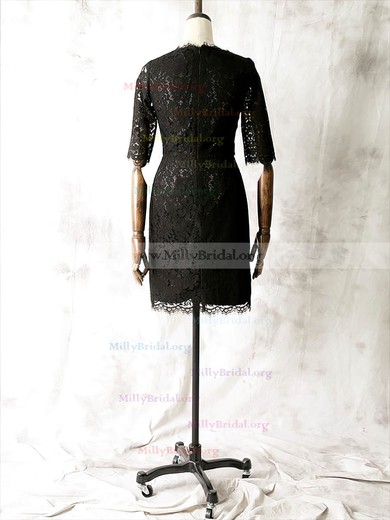 New Arrival Sheath/Column Black Scoop Neck Lace 1/2 Sleeve Short Mother of the Bride Dresses #01021612
