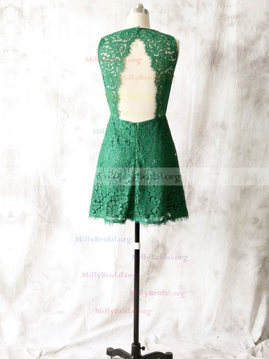 Short/Mini Green Lace Scoop Neck Open Back 2016 Mother of the Bride Dress #01021615
